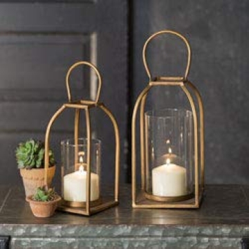 Tribeca Gold Antique Brass Lantern Candle Holder Rustic Decor
