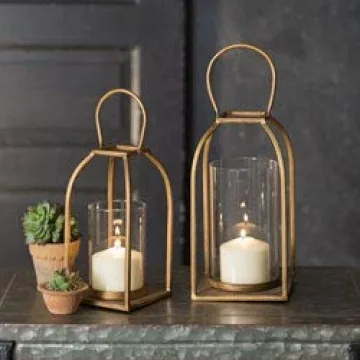 Tribeca Gold Antique Brass Lantern Candle Holder Rustic Decor