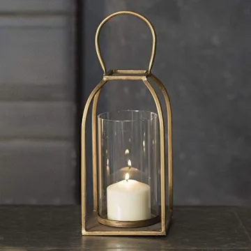 Tribeca Gold Antique Brass Lantern Candle Holder Rustic Decor