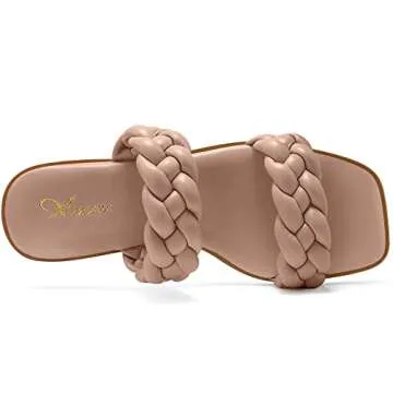 Athlefit Women's Stylish Square Toe Braided Sandals