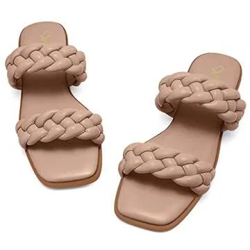Athlefit Women's Stylish Square Toe Braided Sandals