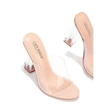 Cape Robbin Fusion Clear Chunky Block Heels - Nude