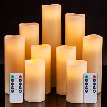 Enchanting Ivory Flameless Candles with Remote - 9 Piece Set