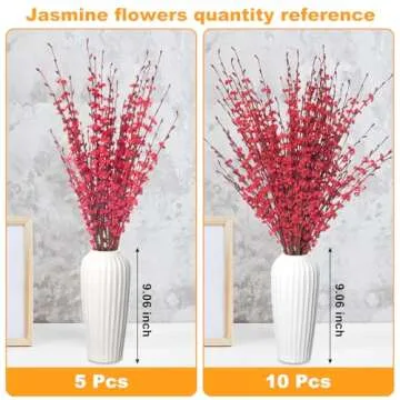 Wootkey 5 Pcs Jasmine Flowers Artificial Red Flowers 29.5" Long Stems Spring Flowers Picks with Mini Red Berry for DIY Floral Art Plant Wedding Home Office Table Decorations