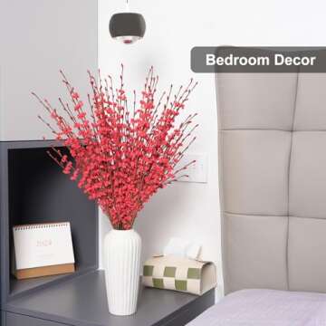 Wootkey 5 Pcs Jasmine Flowers Artificial Red Flowers 29.5" Long Stems Spring Flowers Picks with Mini Red Berry for DIY Floral Art Plant Wedding Home Office Table Decorations