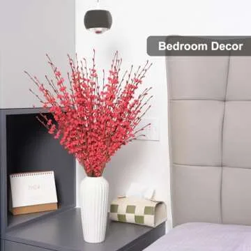 Wootkey 5 Pcs Jasmine Flowers Artificial Red Flowers 29.5" Long Stems Spring Flowers Picks with Mini Red Berry for DIY Floral Art Plant Wedding Home Office Table Decorations