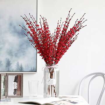 Wootkey 5 Pcs Jasmine Flowers Artificial Red Flowers 29.5" Long Stems Spring Flowers Picks with Mini Red Berry for DIY Floral Art Plant Wedding Home Office Table Decorations