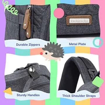 iniuniu Diaper Bag Backpack, 4 in 1 kit Large Unisex Baby Bags for Boys Girls, Waterproof Travel Back Pack with Pouch, Washable Changing Pad, Pacifier Case and Stroller Straps, Dark Gray