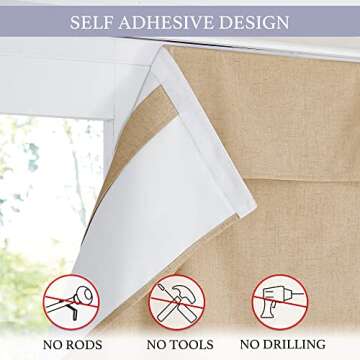 RYB HOME French Door Blinds Totally Blackout, Linen Blended Window Decor 100% Blackout Privacy Skyli...