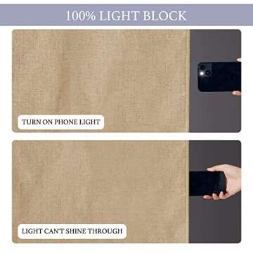 RYB HOME French Door Blinds Totally Blackout, Linen Blended Window Decor 100% Blackout Privacy Skylight Patio/French Glass Door Window Shades, W26 x L69 inch, Camel, 1 Panel