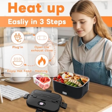 DUPASU Electric Lunch Box Food Warmer: 100W Heated Portable 1.8L Food Heater for Car, Work, and Trav...