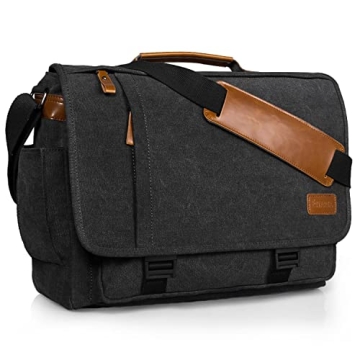ESTARER Men Messenger Bag 15.6 inch, Water-resistant Canvas Computer Bag Work Bag, Laptop Shoulder B...