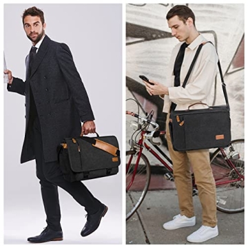 ESTARER Men Messenger Bag 15.6 inch, Water-resistant Canvas Computer Bag Work Bag, Laptop Shoulder Bag Briefcase Satchel, Dark Grey