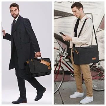 ESTARER Men Messenger Bag 15.6 inch, Water-resistant Canvas Computer Bag Work Bag, Laptop Shoulder Bag Briefcase Satchel, Dark Grey