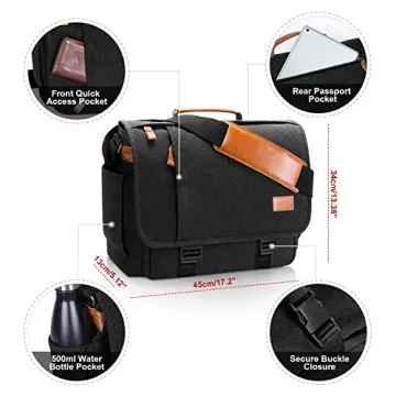 ESTARER Men Messenger Bag 15.6 inch, Water-resistant Canvas Computer Bag Work Bag, Laptop Shoulder Bag Briefcase Satchel, Dark Grey