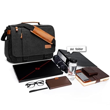 ESTARER Men Messenger Bag 15.6 inch, Water-resistant Canvas Computer Bag Work Bag, Laptop Shoulder Bag Briefcase Satchel, Dark Grey