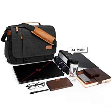 ESTARER Men Messenger Bag 15.6 inch, Water-resistant Canvas Computer Bag Work Bag, Laptop Shoulder Bag Briefcase Satchel, Dark Grey
