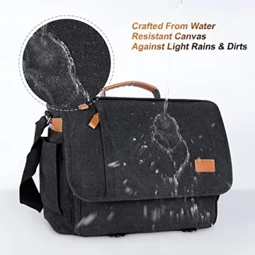 ESTARER Men Messenger Bag 15.6 inch, Water-resistant Canvas Computer Bag Work Bag, Laptop Shoulder Bag Briefcase Satchel, Dark Grey