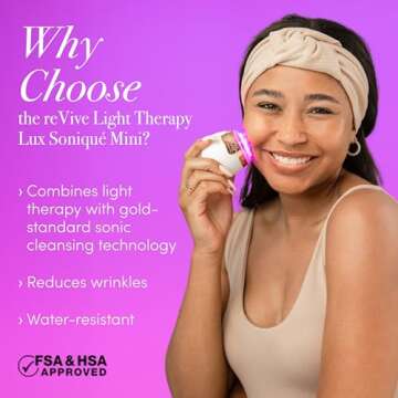 Revive LED Technologies Lux Collection Soniqué Mini Sonic Facial Cleansing Brush with Red & Blue Light Therapy, Reduces Appearance of Acne & Wrinkles