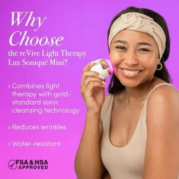 Revive LED Technologies Lux Collection Soniqué Mini Sonic Facial Cleansing Brush with Red & Blue Light Therapy, Reduces Appearance of Acne & Wrinkles