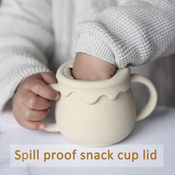 Ginbear 2-in-1 Silicone Baby Cups with Straw & Snack Cup Lid, 8.5 OZ Spill Proof Sippy Cups, Easy Grip Infant Cup, No Spill Toddler Training Cup (12 M+)