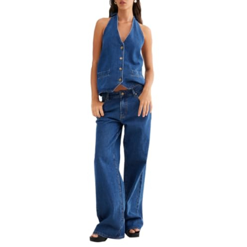 Fisoew Women's Stylish Two Piece Denim Set for Any Occasion
