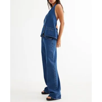 Fisoew Women's Stylish Two Piece Denim Set for Any Occasion