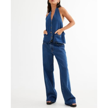 Fisoew Women's Stylish Two Piece Denim Set for Any Occasion