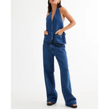 Fisoew Women's Stylish Two Piece Denim Set for Any Occasion
