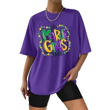 Mardi Gras Oversized Shirt for Women - New Orleans Carnival Tee, Purple