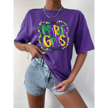 Vibrant Mardi Gras Oversized Shirt for Women - Carnival Tee
