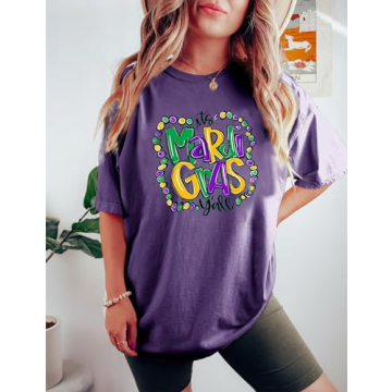 Vibrant Mardi Gras Oversized Shirt for Women - Carnival Tee
