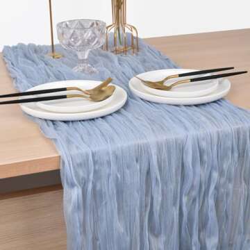 Joanlody Blue Cheesecloth Table Runner 10Ft Rustic Gauze Cheese Cloth Table Runner Boho Easter Spring Summer Table Runner for Wedding Bridal Baby Shower Decoration