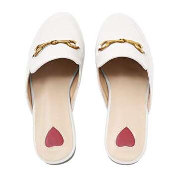 Comfity Mules for Women, Womens Slip On Mule Flats Embroidery Loafers Backless Faux Fur Slippers White 9.5 US