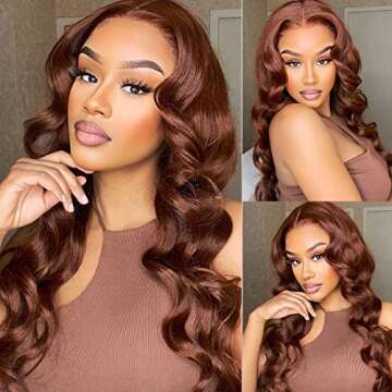 Nadula 12A Reddish Brown 13x4 Lace Front Body Wave Wig Human Hair for Women 180% Density, Brazilian Wavy Human Hair Wigs Pre Plucked with Baby Hair Auburn Copper Red 33# Color 24inch