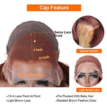 Nadula 12A Reddish Brown 13x4 Lace Front Body Wave Wig Human Hair for Women 180% Density, Brazilian Wavy Human Hair Wigs Pre Plucked with Baby Hair Auburn Copper Red 33# Color 24inch