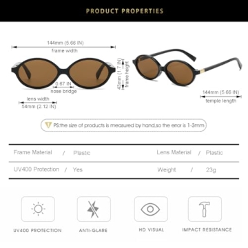 Gleyemor Retro Oval Sunglasses Stylish UV400 Protection