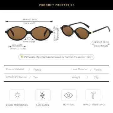 Gleyemor Retro Oval Sunglasses Stylish UV400 Protection