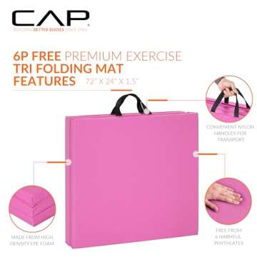 CAP Barbell All Purpose Folding Anti Tear Exercise Training Aerobic Fitness Gym & Gymnastics Balance Mat. 72"L x 24"W x 1.5"Thick. PINK