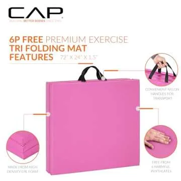 CAP Barbell All Purpose Folding Anti Tear Exercise Training Aerobic Fitness Gym & Gymnastics Balance Mat. 72"L x 24"W x 1.5"Thick. PINK