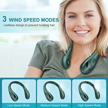 NAOIY Foldable Neck Fan, 5000mAh Portable Neck Fan Wearable Hands Free Leafless Fan Silent Bladeless 360° Cooling Hanging (White)
