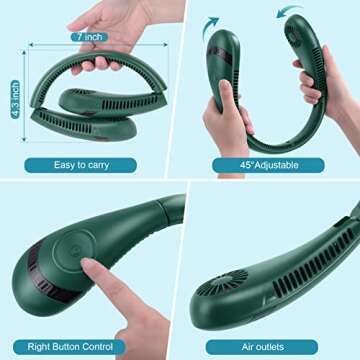 NAOIY Foldable Neck Fan, 5000mAh Portable Neck Fan Wearable Hands Free Leafless Fan Silent Bladeless 360° Cooling Hanging (White)