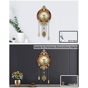 Vintage Wood Wall Clock with Swinging Pendulum - 9 Inch