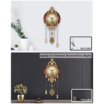 Vintage Wood Wall Clock with Swinging Pendulum - 9 Inch