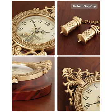 Vintage Wood Wall Clock with Swinging Pendulum - 9 Inch