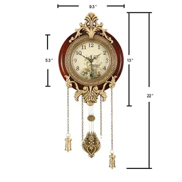 Vintage Wood Wall Clock with Swinging Pendulum - 9 Inch