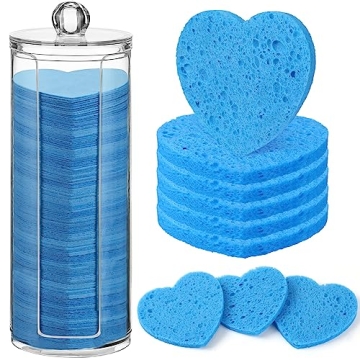Sieral 120 Pcs Compressed Facial Sponges with Container - Heart Shaped Disposable Facial Sponge Pads...