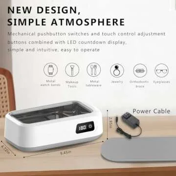 Ultrasonic Jewelry Cleaner, 49kHz Jewelry Cleaner Ultrasonic Machine with LED Display, 21.64 Oz (640...