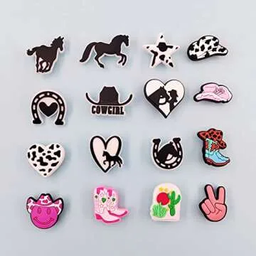 JXMADUK 30 Pack Hippie Shoe Decorations Charms for Clog Accessories Pins for Girls Teens Women Boho Pink Flowers Peace Butterfly Horse Cowgirl Shoe Charms Party Favors