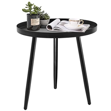 CADANI Round Side Table, Black Modern End Table, Metal Accent Table for Small Spaces, Living Room, B...